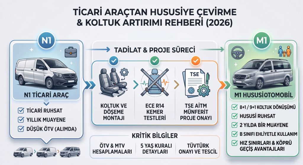 Ticari Araçtan Hususiye Çevirme & 8+1/9+1 Koltuk Artırımı